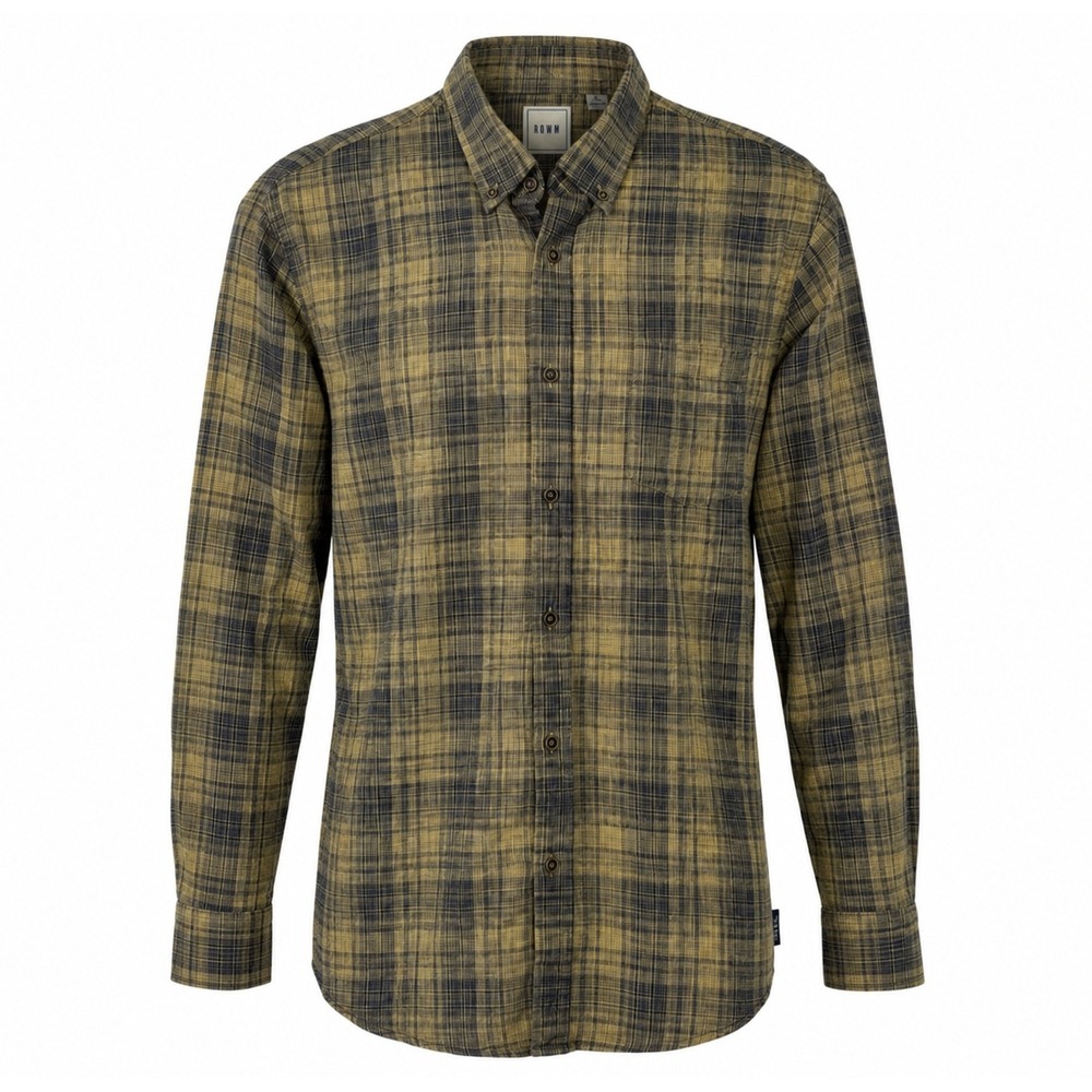 ROWM Plaid Button Down Shirt Mens XL Olive Navy Long Sleeve 100% Cotton